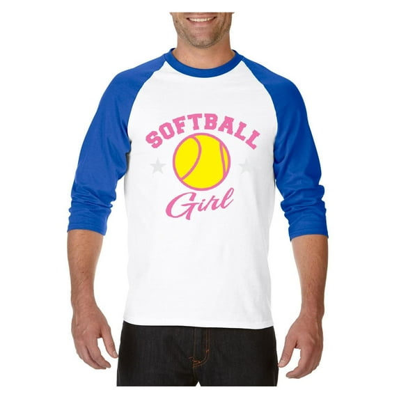 MmF - Mens Raglan Sleeve Baseball T-Shirts, up to Size 3XL - Softball Girl
