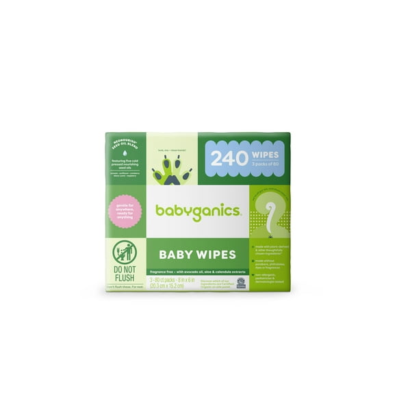 Toallitas húmedas Babyganics sin perfume, 240 unidades (3 paquetes de 80)