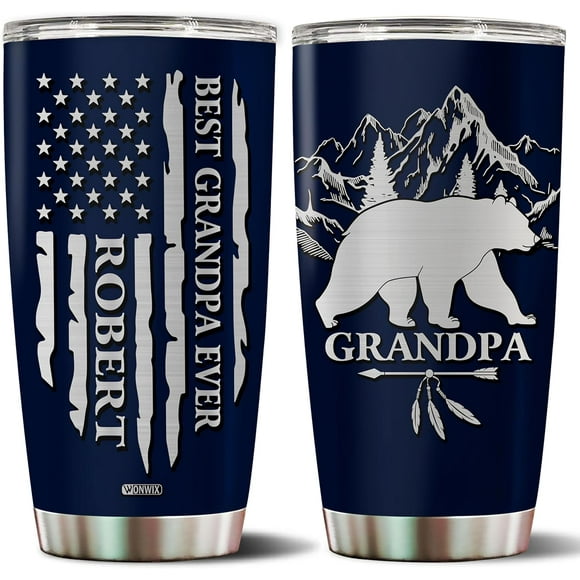 Cadeaux Personnalisés pour Grand-Père Tasse de Voyage Ours Tasse à Café Contenant Isotherme Gobelet Bouteille d'Eau 20oz Acier Inoxydable Isolé avec Couvercle Cadeau Grand-Père pour Hommes Noël Anniversaire Fête des Pères