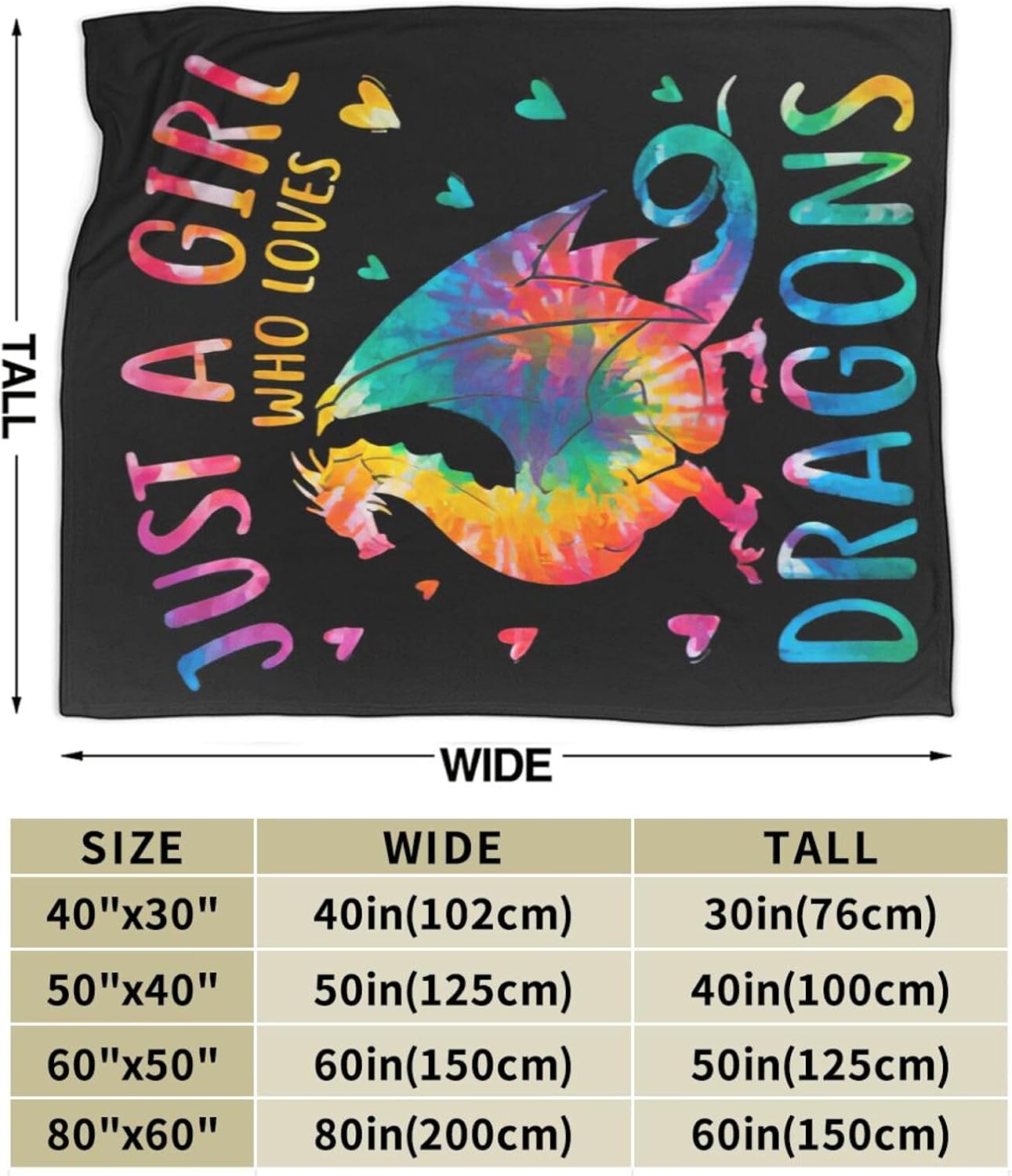 Just A Girl Who Loves Dragons Blanket Soft Warm Cozy Colorful Dragon Throw Blankets for Boys Girls Fuzzy Plush Blanket Fleece Lightweight Flannel Kid Adults Gift for Bed Couch Sofa 50"x40"