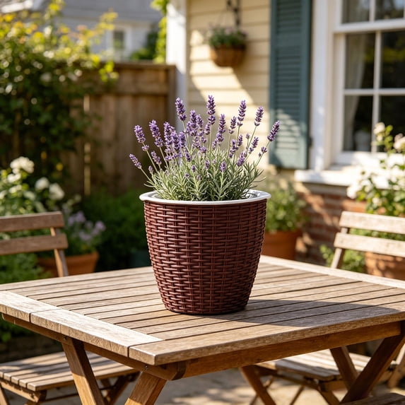 Small Round Faux Rattan Woven Texture Plastic Flower Pot, Home Decor Flower Pot, Planter For Green Plants And Succulents, Durable and Lightweight Design, for Home Desktop Bonsai Decoration