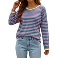 thumbnail image 6 of Godom Womens Tops Long Sleeve Shirts Round Neck Loose Casual Blouses Stripes Tshirts, 6 of 6