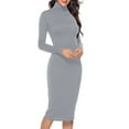thumbnail image 6 of Elainilye Fashion Womens Dresses Plus Size Long-sleeve Solid Color Priming High-Necked Dress Slim Formal Dress,Gray, 6 of 7