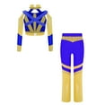 thumbnail image 3 of Doomiva Kids Girls Gymnastics Dance Outfits Long Sleeve Sparkly Color Block Cross-back Crop Top with Flared Pants Set Blue 8, 3 of 4