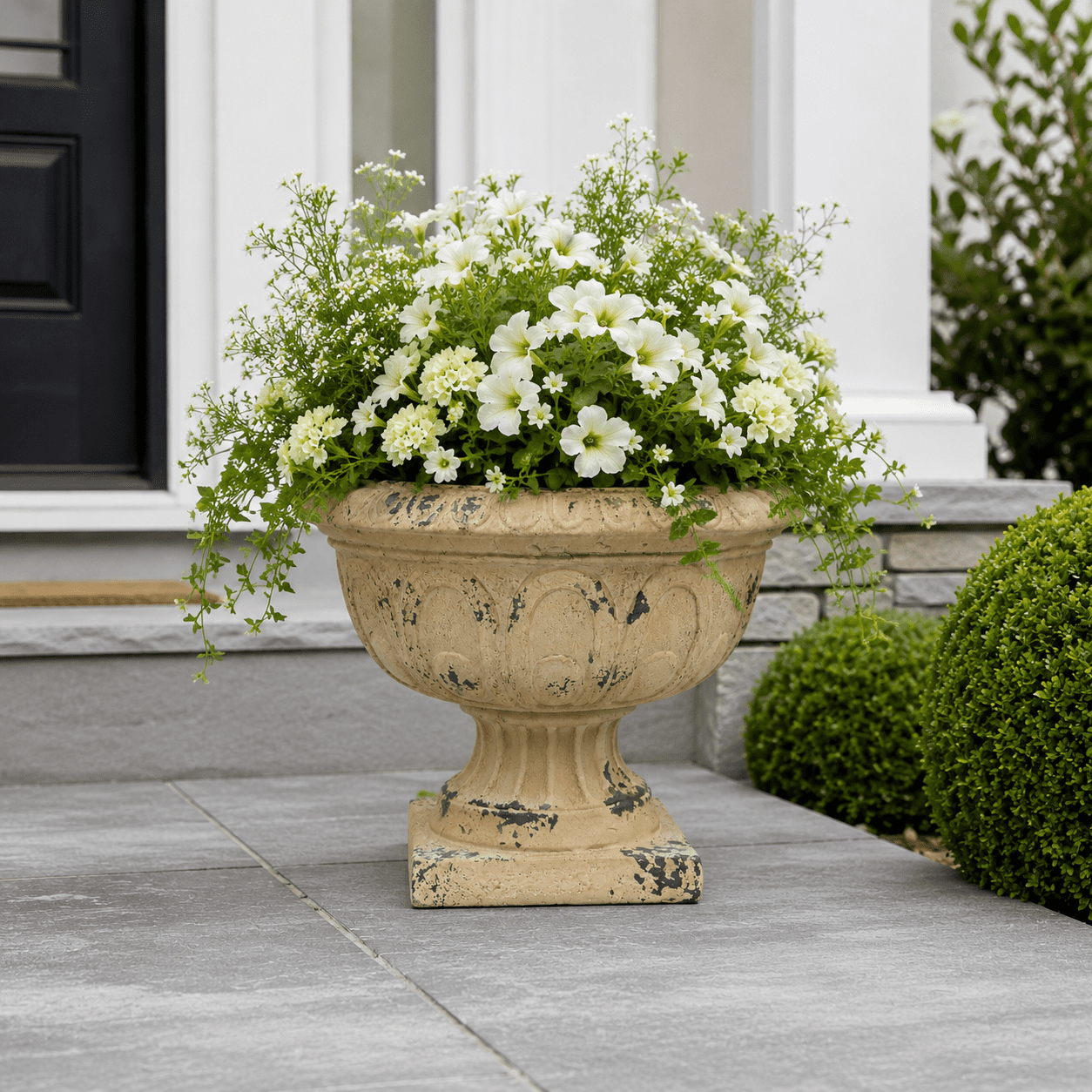 Aukfa Large MGO Garden Urn Planter, Outdoor Tall Decorative Stone-Look Flower Pot with Drainage Hole & Weather-Resistant, White