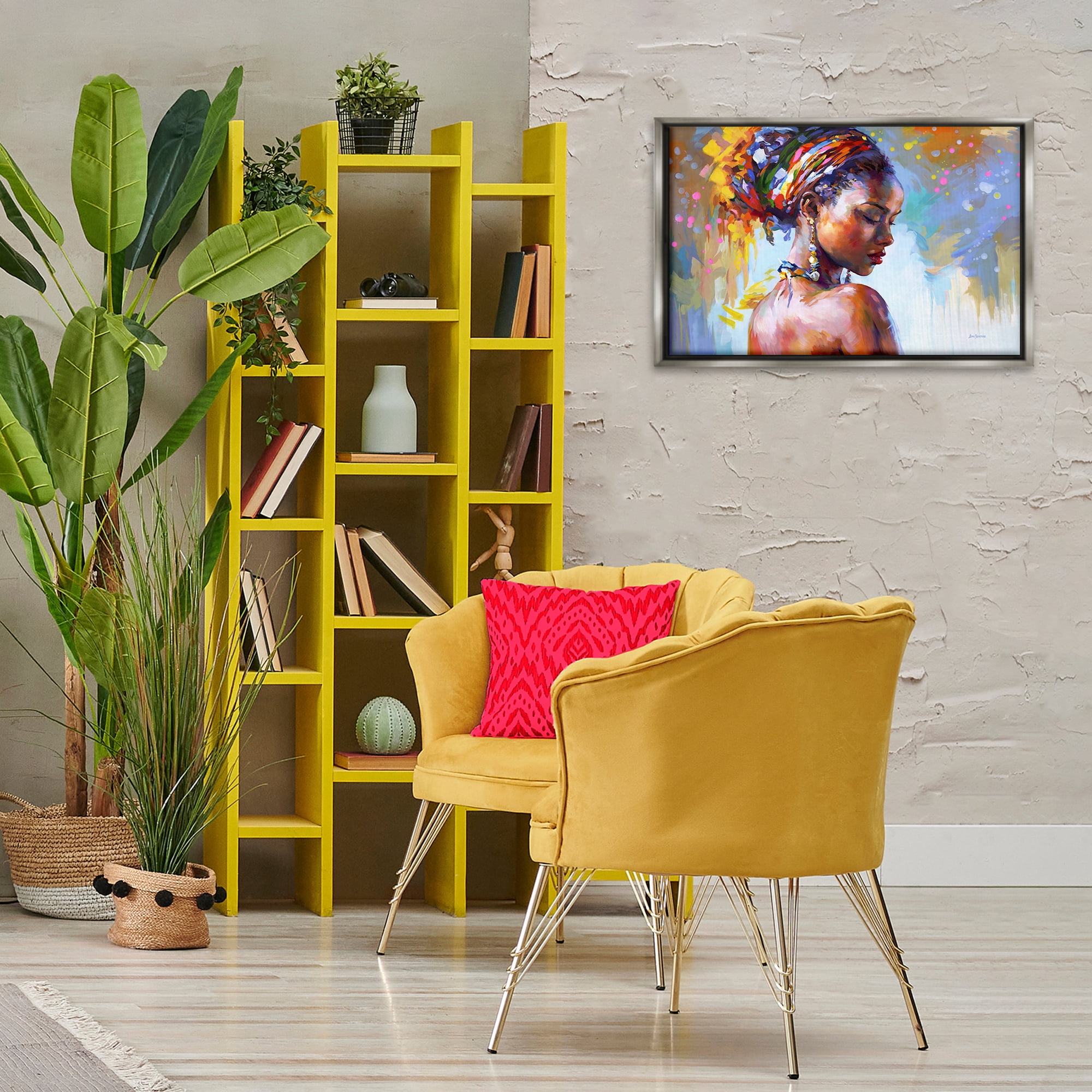 Stupell Industries African Beauty Portrait People Painting Gray Floater Framed Canvas Art Print Wall Art, 25 x 17