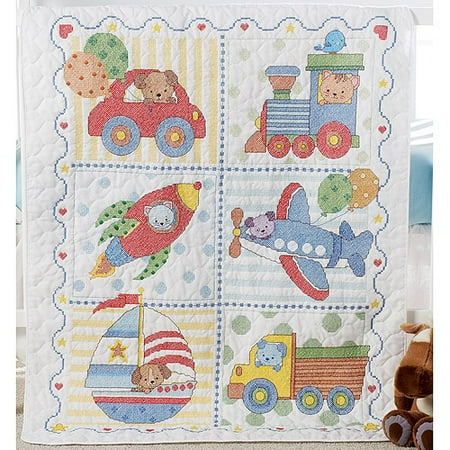 Transportation Crib Cover Stamped Cross Stitch Kit, 34" x 43"