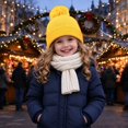 thumbnail image 6 of Cethrio Girls Pom Pom Beanie Hats, Warm Soft Outdoor Ribbed Knit Winter Hats Yellow Size 2-12 Years, 6 of 7