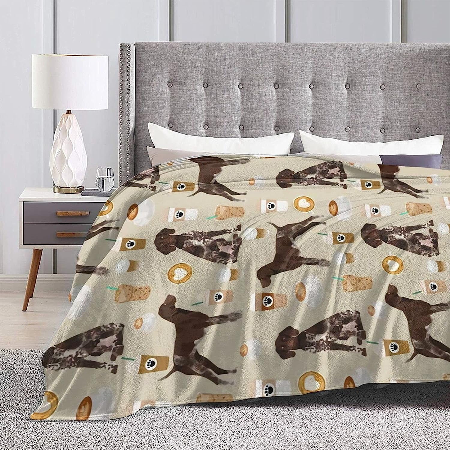 Newhomestyle 3D Flannel Plush Throw Blanket, 60"x50" German Shorthair Pointer Dog Breed Custom Pet Coffee Lover, Super Cozy Air Conditioning Blanket
