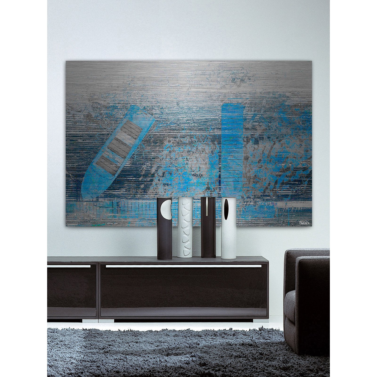 Parvez Taj "Faded Blue Pier" Painting Print on Brushed Aluminum