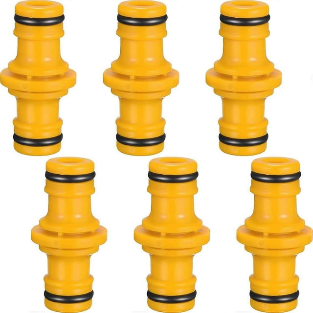 Paquete de 6 conectores de manguera macho dobles extensores para unir tubos de manguera de jardín (amarillo)