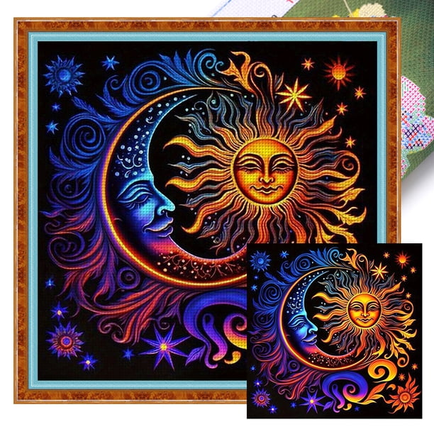 Hilo de bordar de algodón completo, 11CT, estampado de estrella y luna, punto de cruz, 45x45cm