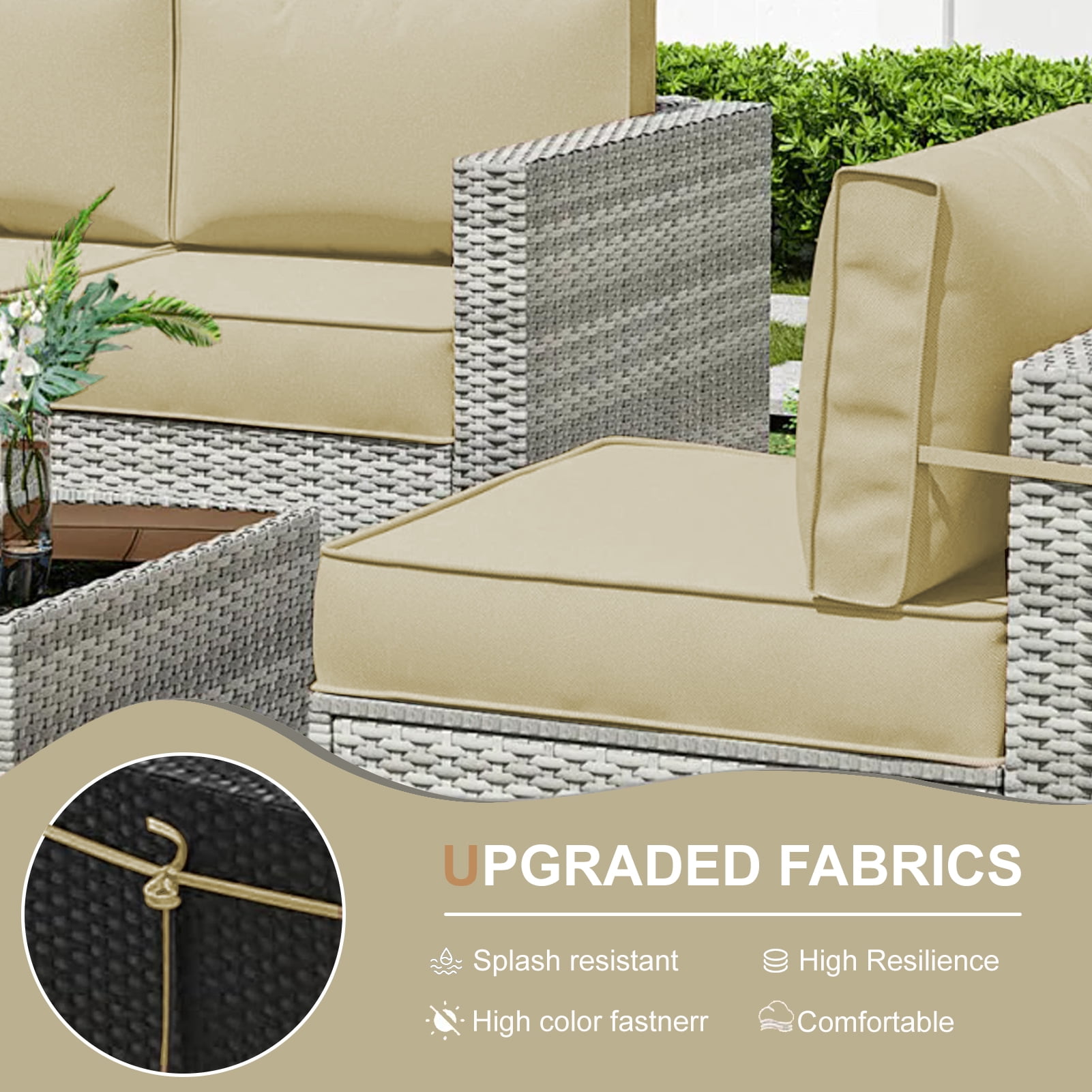 XXLYY Outdoor Replacement Cushions for Patio Furniture, 14 Piece Patio Sectional Cushions, 4" Water-Resistant Replacement Sofa Cushions Fits 6-seat Rattan Conversation Set