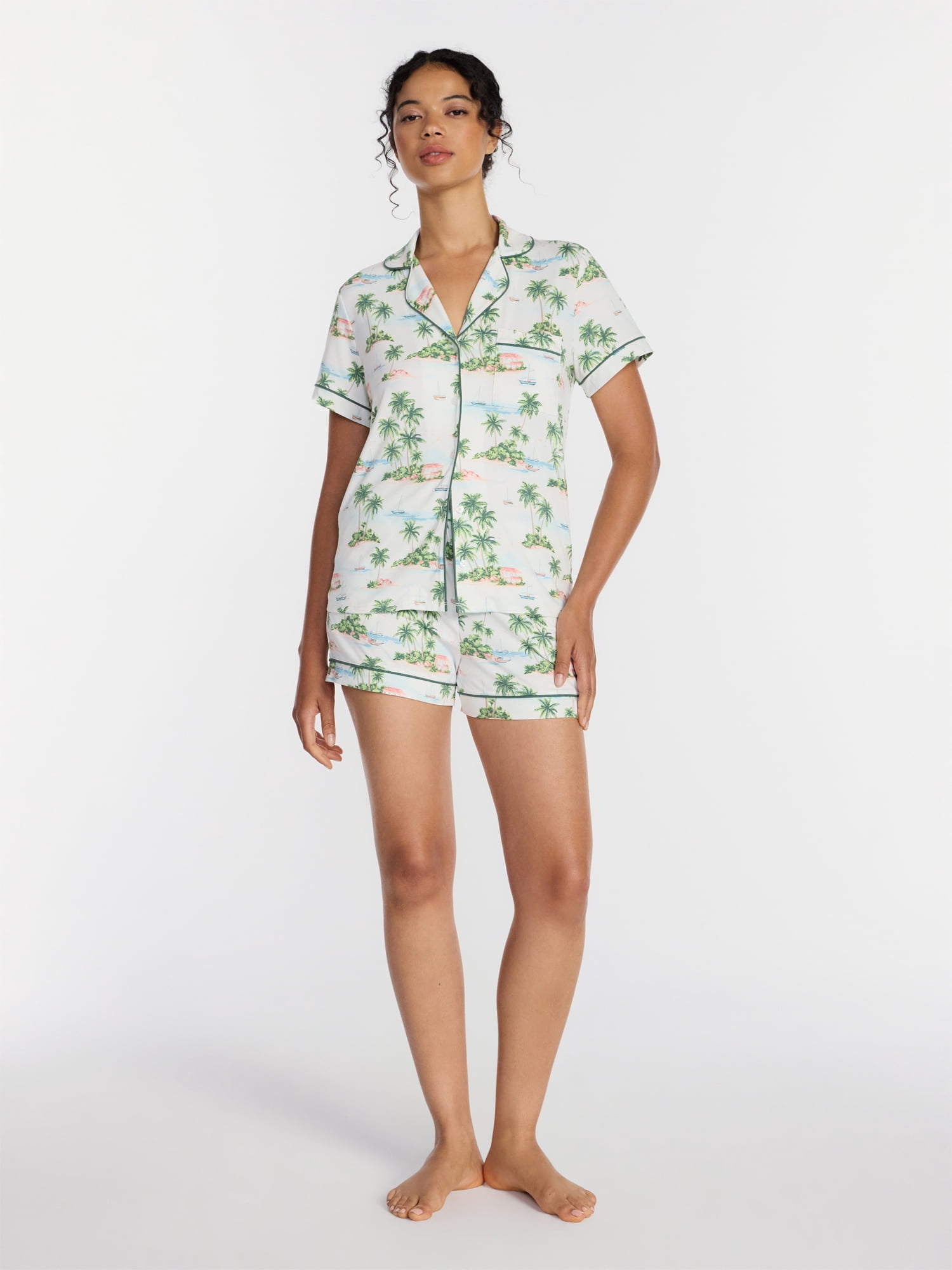 Joyspun Women's Dreamy Soft Collection Notch Collar Top and Shorts Pajama Set, 2-Piece, Sizes XS-3X