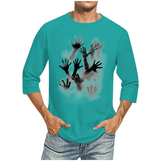 Camisas de Manga Larga para Hombres Imprimir Casual Cuello Redondo Blusa de Manga Corta, Camisas de Lino para Hombres