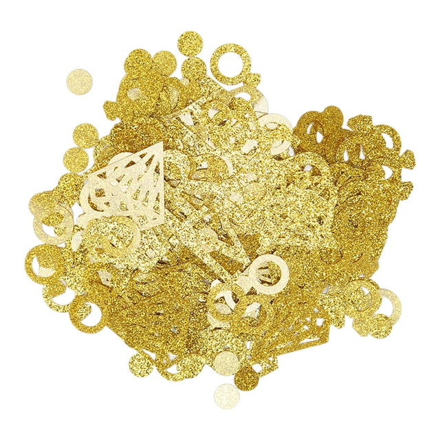 Paquete de 4 confeti dorado de plástico y resina, decoración de confeti de mesa de fiesta de fácil fijación para fiesta de cumpleaños de niños y niñas