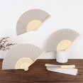thumbnail image 4 of Balsa Circle 5 Silver Silk Folding Hand Fans Wedding Favor Birthday Party Events, 4 of 8