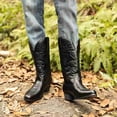 thumbnail image 3 of Men's Classic Embroidered Western Cowboy Boots – Vintage Distressed Mid-Calf Riding Boots with Pointed Toe Black/Brown, 3 of 6