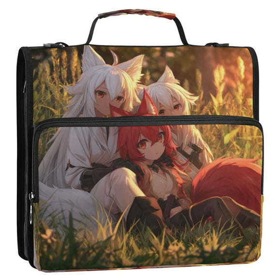 Zipper Binder 3 Rings Stationery Office Files Daily Organizer File Folder Storage Bag Three Anime Foxes
