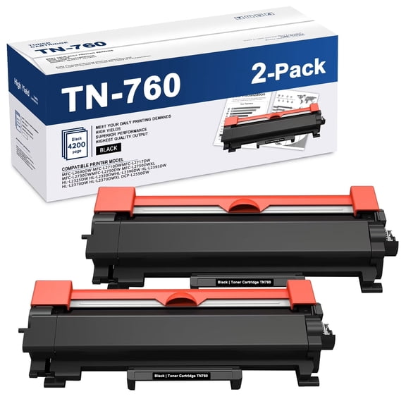 TN730 TN760 Toner Cartridge Compatible for Brother TN 760 TN760 TN-760 TN 730 TN730 TN-730 Toner Cartridges for MFC-L2710DW HL-L2370DW DCP-L2550DW Printer (Black,2 Pack)