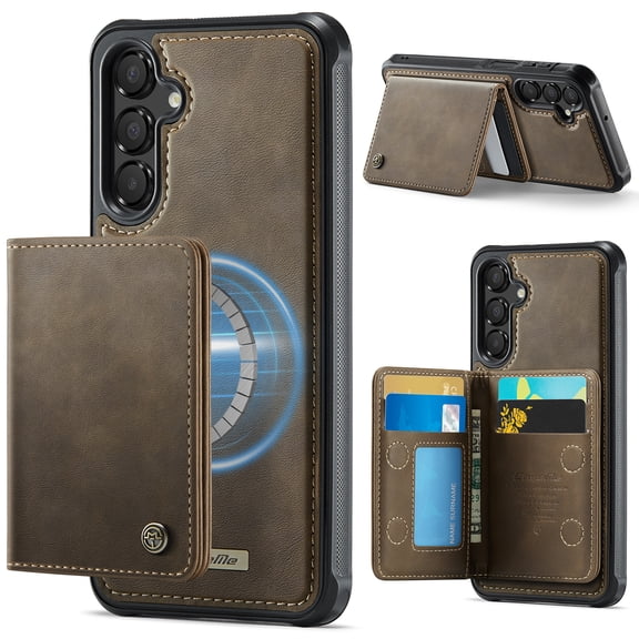 TECH CIRCLE for Samsung Galaxy A57 Magnetic Wallet Case,2 in 1 Detachable Card Slots RFID Blocking Wallet Leather Case Compatible with Mag Safe Shockproof Kicsktand Cover ,Coffee