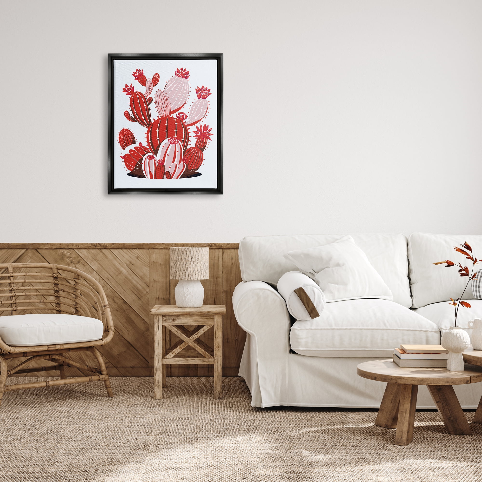 Stupell Industries Modern Red Cacti Botanical & Floral Painting Black Floater Framed Art Print Wall Art, 25 x 31