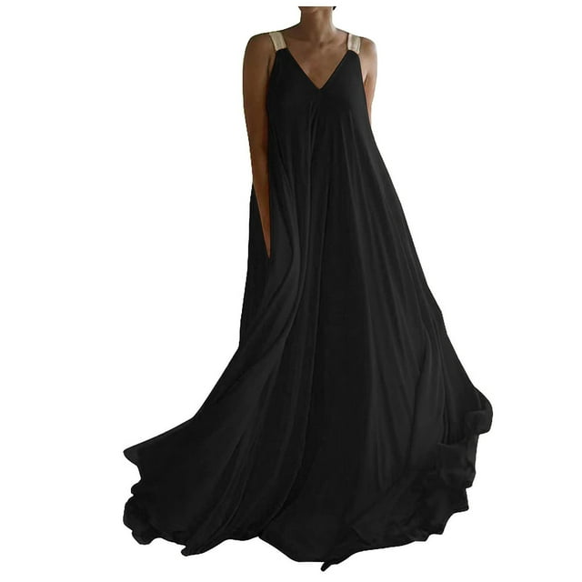 Gspmoly Robes d'Été, Robe d'Été pour Femme Grande Taille Sans Manches à Col en V, Robe de Plage Longue, Robes de Cocktail pour Femmes en Liquidation