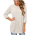 thumbnail image 4 of Neewe Womens Classic Plain Tops 3/4 Sleeve Shirts Round Neck Loose Casual Blouses Long Pullover with Pocket Daily Outfits, 4 of 6
