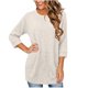 thumbnail image 4 of Neewe Womens Classic Plain Tops 3/4 Sleeve Shirts Round Neck Loose Casual Blouses Long Pullover with Pocket Daily Outfits, 4 of 6