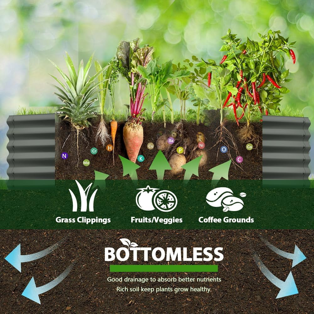 Anleolife 6 PACK 6x2x1.5 ft Galvanized Raised Garden Beds Outdoor, Oval Round Metal Planter Box for Planting Vegetables Flowers Herb, Anti-Rust, Quartz Grey