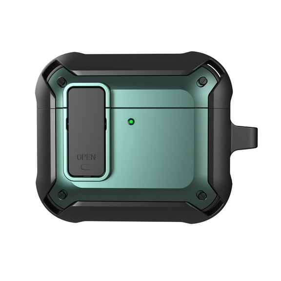 Dteck Case for Apple AirPods 4th Generation 2024,Shockproof Rubber Secure Lock Case Armor Military Full-Body Rugged Cover with KeyChain for AirPods 4th Gen 2024,Green