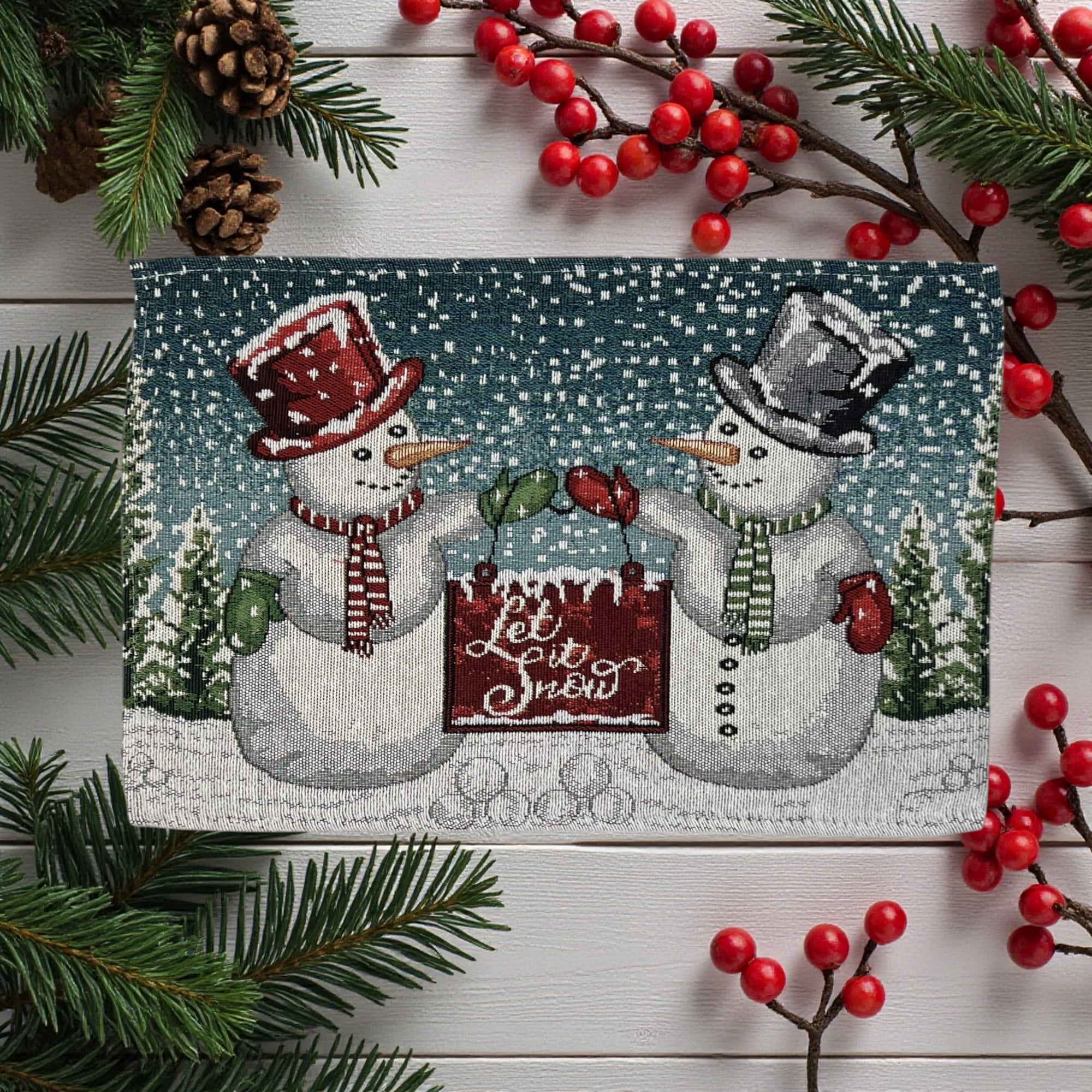 Serafina Home Holiday Let It Snow Christmas Tapestry Placemats, Set of Six (6) Colorful Tapestry Weave Fabric, for Holiday's, Thanksgiving, Winter, Christmas