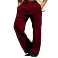 thumbnail image 2 of LNZGNM Men's Slim Fit Dress Pants Pleated Straight Leg Dress Pant Casual Belt Suit Pants Classic Work Pants Business Trousers, Wine 2XL, 2 of 6