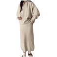 thumbnail image 2 of TMOYZQ Womens Fall Fashion 2025 2 Piece Outfits Sweater Sets Casual Long Sleeve Oversized Top and Bodycon Maxi Long Skirt Knit Dresses Lounge Sets, 2 of 4