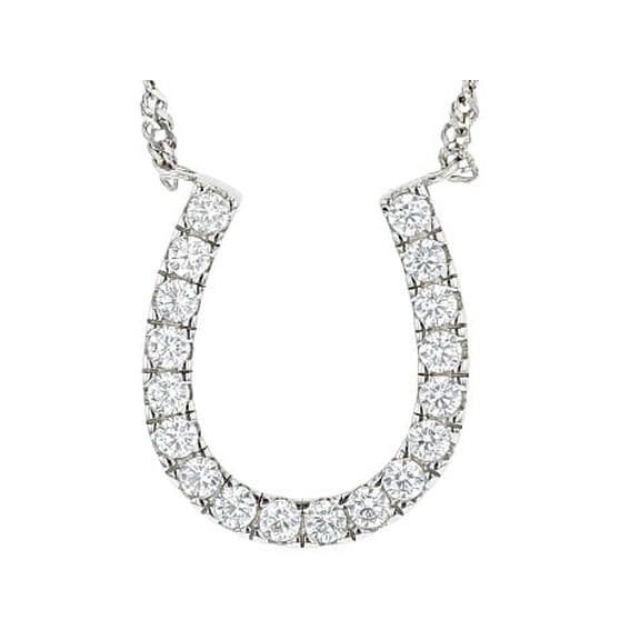 JTV White Cubic Zirconia Horseshoe Pendant Necklace, Rhodium Over Sterling Silver, 1.14 ctw, 18 Inch