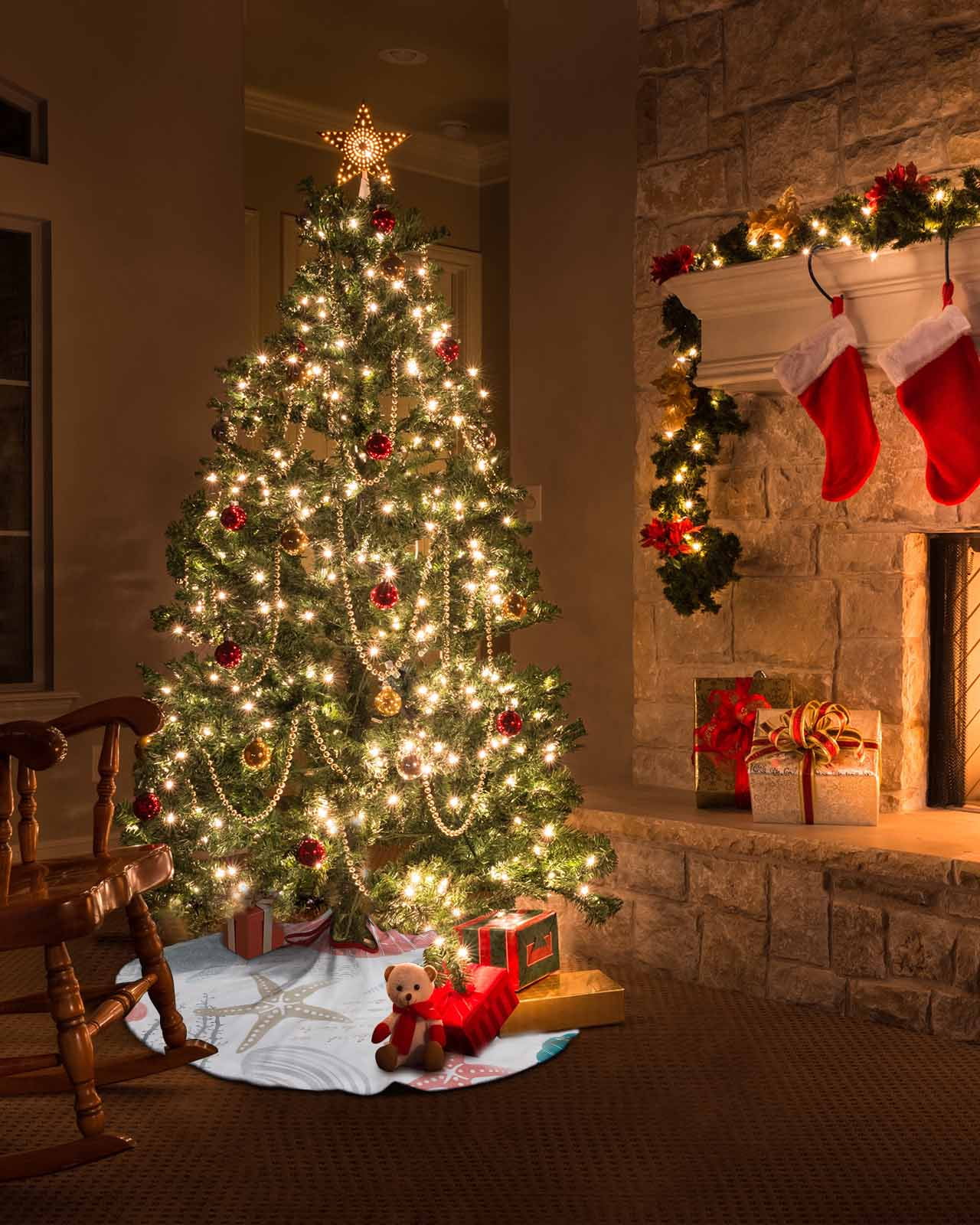 Jupe De Sapin De Noël Sigrid Olsen 48″ Bleu Corail – Thème Plage Avec Attaches