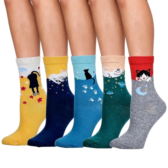 Kicpot 5 Pairs Cute Animal Patterned Funny Novelty Cotton Crew Socks Animal Novelty Socks