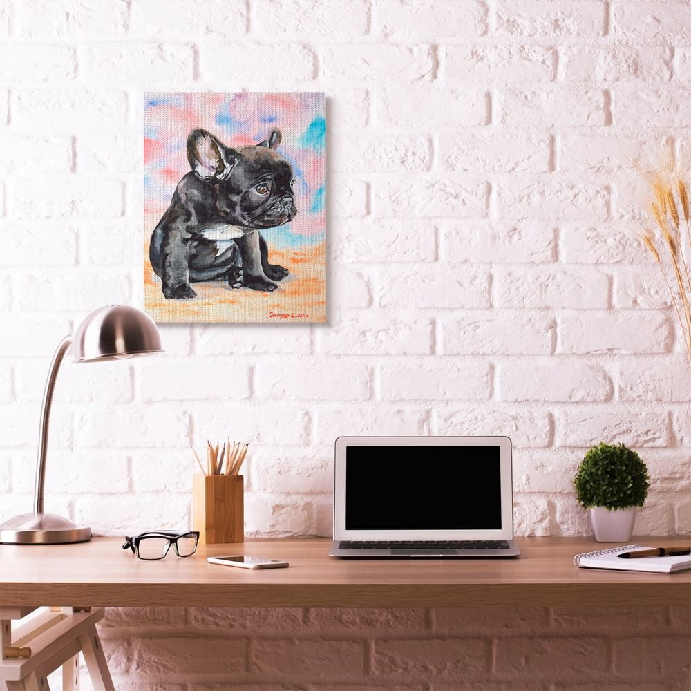 Stupell Industries French Bulldog Puppy Dog Pet Animal Watercolor Painting Canvas Wall Art by George Dyachenko