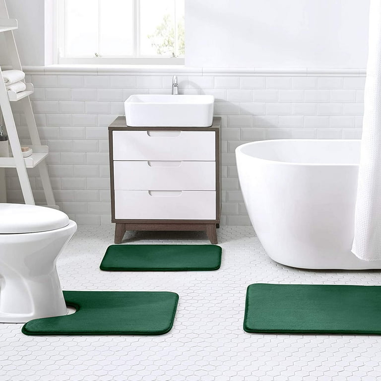 Walensee Non-Slip Bathroom Rugs Chenille Soft Striped Plush Bath Mat, 24 x  36, Hunter Green 