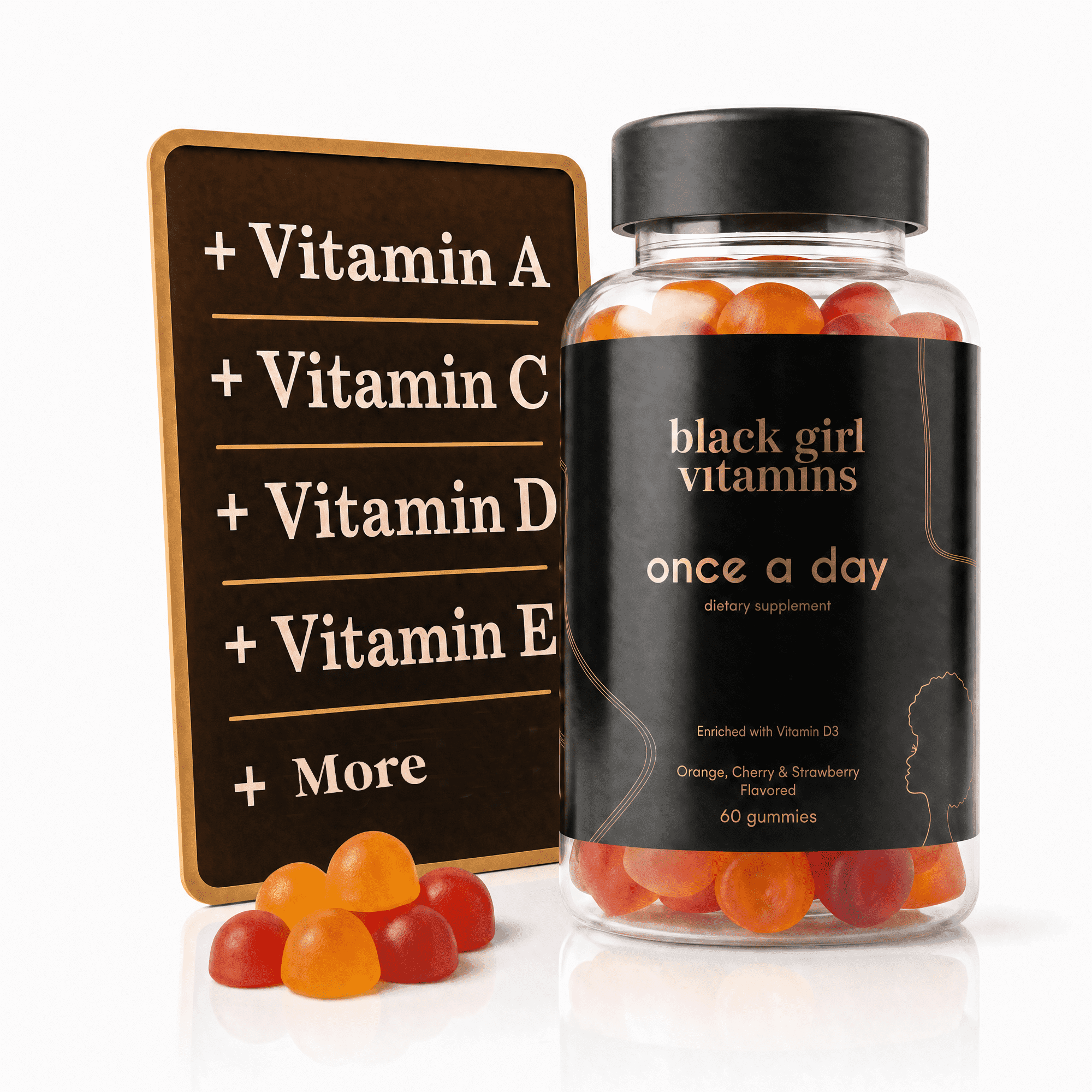 Black Girl Vitamins Once a Day - Womens Multivitamin Gummy - Vitamin A, B, C, E and Zinc. Multivitamin for Women, Immune Support. Vegan, Gluten-Free. Made in The USA (30 Day Supply, Strawberry)