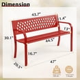 thumbnail image 3 of ZYPPPA  Outdoor Bench, 47" Iron Steel Frame Garden Bench with Mesh Pattern and Plastic Backrest Armrests, Patio Bench for Garden Park Yard Front Porch Patio, Red, 3 of 17