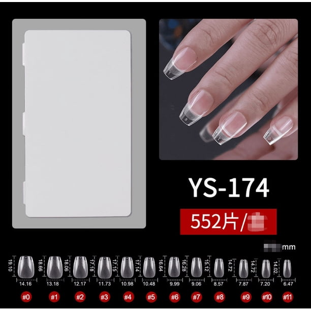 552 Piezas 12 Tamaños Puntas de Uñas - Puntas de Uñas de Gel Suave En Forma de Almendra Cobertura Completa Gel X Uñas Pregrabadas para Extensiones, Resina PMMA Uñas Postizas Fuertes Transparentes