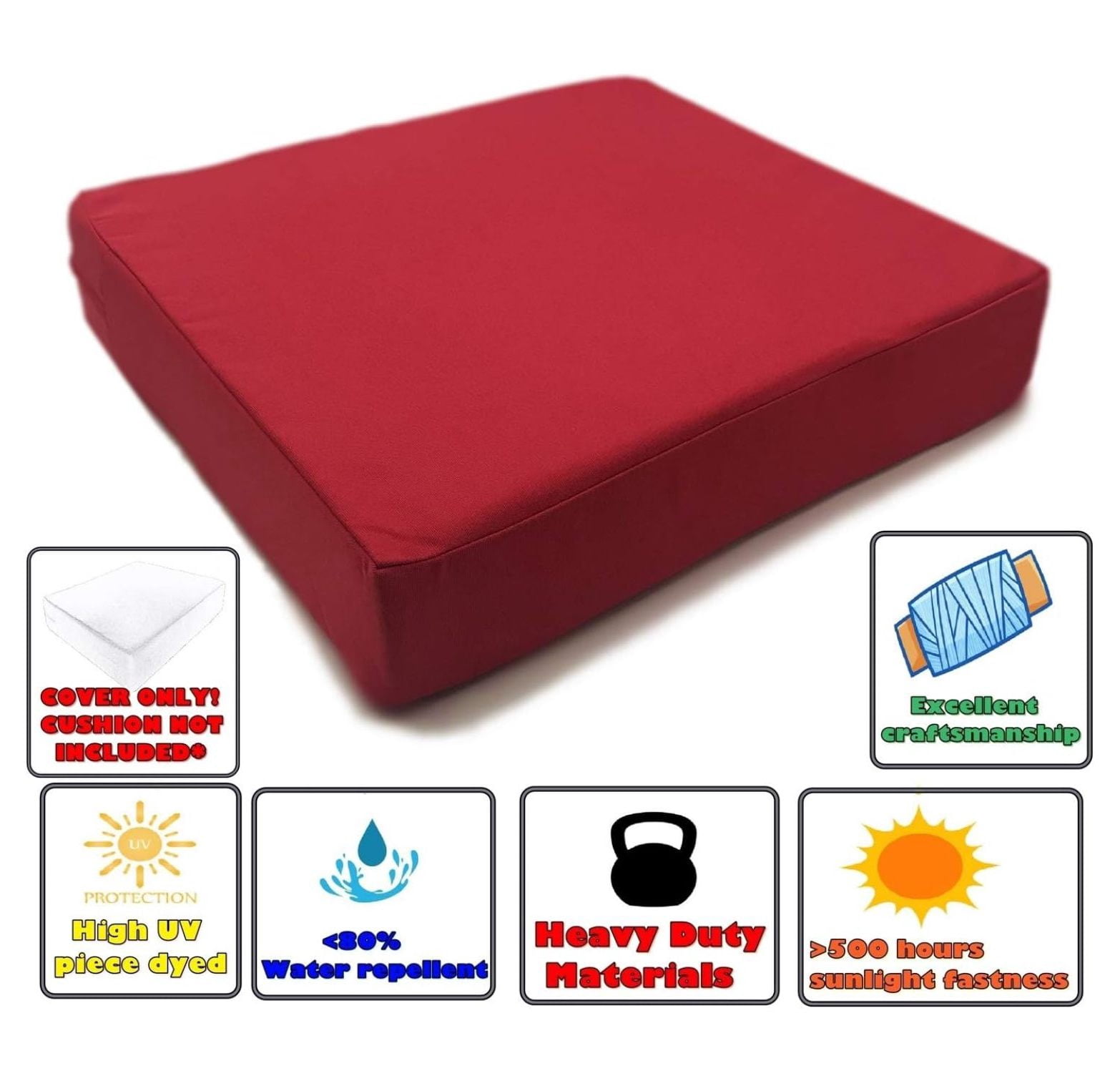 Indoor Outdoor Water High UV Resistant Patio Chair Cushion Cover (Lava Red, 22"x20"x4" (4 Covers))