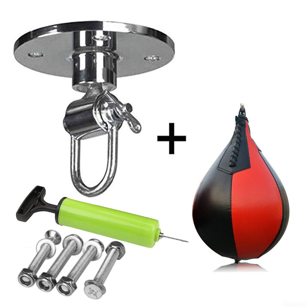 Leather Speed Ball Training Punching Speed Bag Boxing MMA Pear Punch Bag Black 