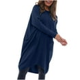 thumbnail image 5 of UTSJKR Womens Casual Dress with Pockets 2024 Fashion Classic Solid Crew Neck Dress Loose Fit Flowy Homewear Dress Long Sleeve Sundress Navy M, 5 of 6