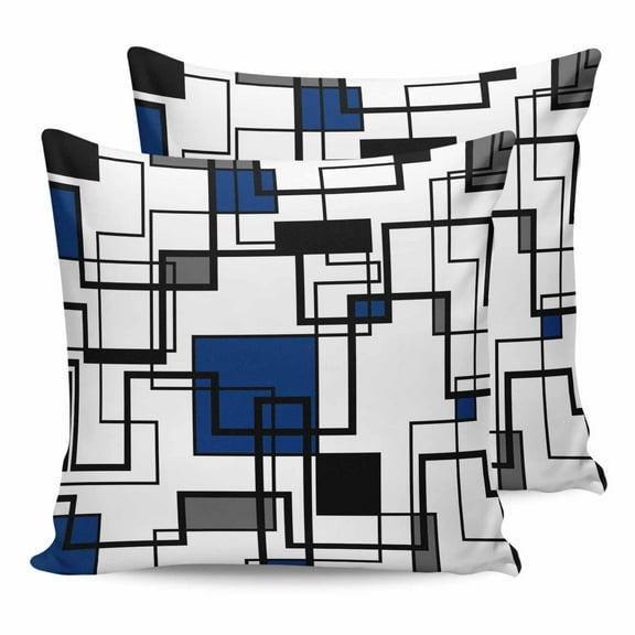 Outdoor Waterproof Throw Pillow Covers Set of 2 Blue Black Lines Decorative Pillowcases Square Outdoor Pillows Cushion Case 18x18 Inch Abstract Geometric Patio Pillows for Couch Sofa Bed Garden