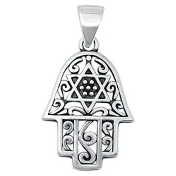 Sterling Silver Ornate Hamsa Star of David Jewish Pendant Charm 925 Jewelry Female Unisex