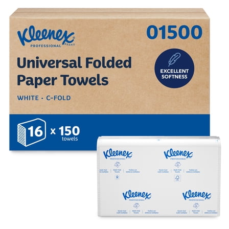 Kleenex Professional Universal C-Fold Folded Paper Towels, Bulk (01500), Absorbent, White (150 Sheets/Pack, 16 Packs/Case, 2,400 Sheet Total)