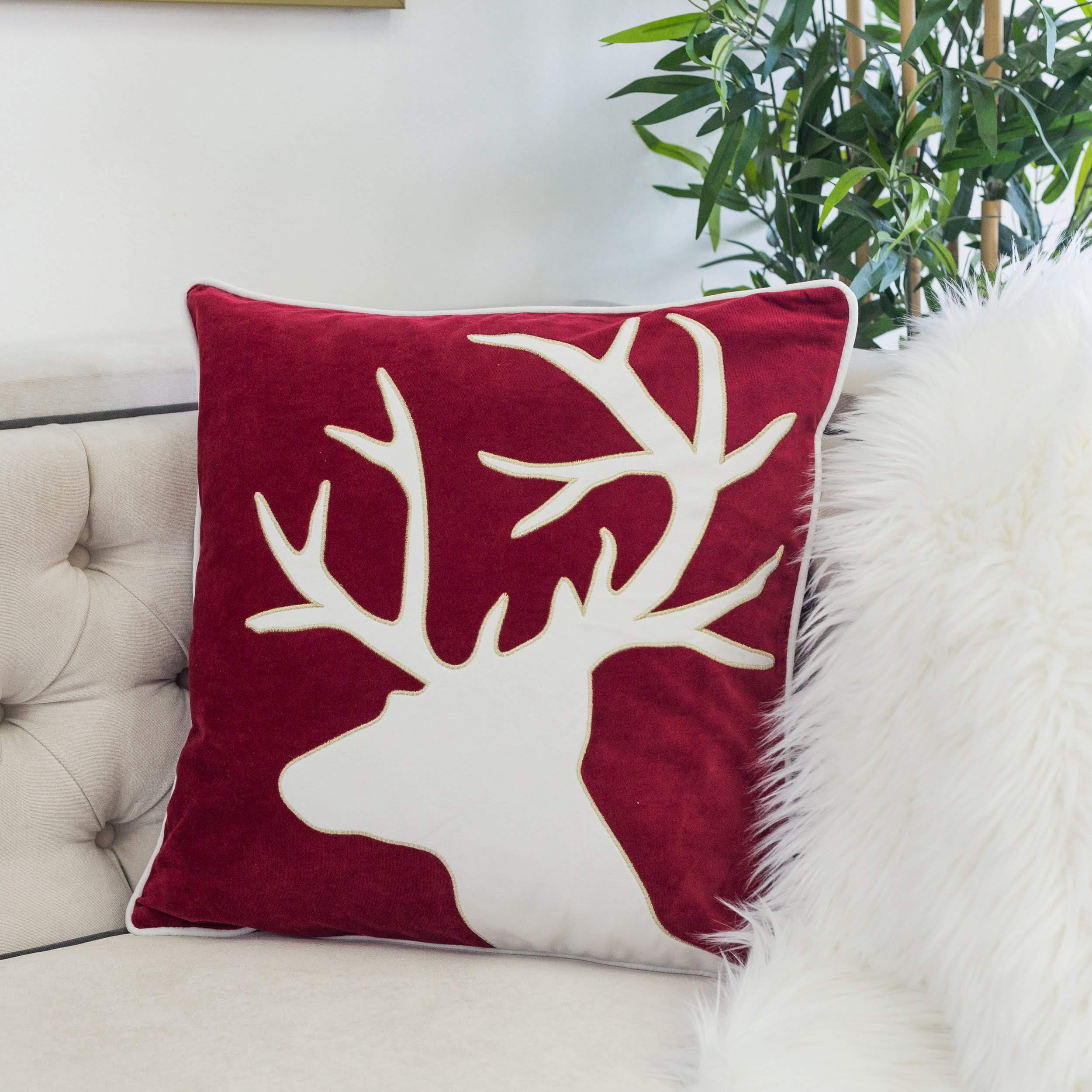 Reindeer Red Animal Print Polyester 20 in. x 20 in. Throw Pillow