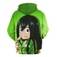 thumbnail image 3 of Boku no Hero Academia Tsuyu Asui Hoodies for Men Women 3D Print Pullover Novelty Hooded Sweatshirt Hoodies with Big Pockets S, 3 of 7